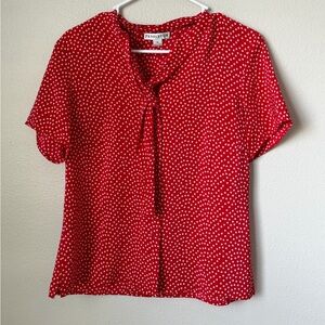 Pendleton Red and White Polka Dot Silk Neck Tie Blouse Women’s 12 Pin-Up Office